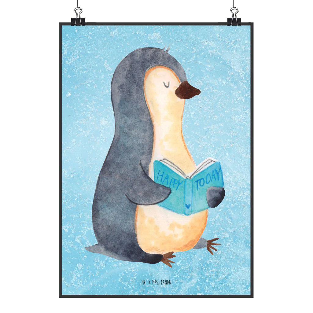 Poster Pinguin Buch Poster, Wandposter, Bild, Wanddeko, Küchenposter, Kinderposter, Wanddeko Bild, Raumdekoration, Wanddekoration, Handgemaltes Poster, Mr. & Mrs. Panda Poster, Designposter, Kunstdruck, Posterdruck, Pinguin, Pinguine, Buch, Lesen, Bücherwurm, Nichtstun, Faulenzen, Ferien, Urlaub, Freizeit