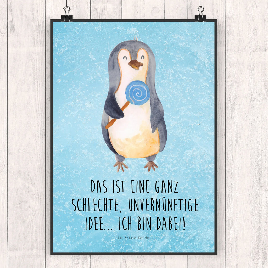 Poster Pinguin Lolli Poster, Wandposter, Bild, Wanddeko, Küchenposter, Kinderposter, Wanddeko Bild, Raumdekoration, Wanddekoration, Handgemaltes Poster, Mr. & Mrs. Panda Poster, Designposter, Kunstdruck, Posterdruck, Pinguin, Pinguine, Lolli, Süßigkeiten, Blödsinn, Spruch, Rebell, Gauner, Ganove, Rabauke