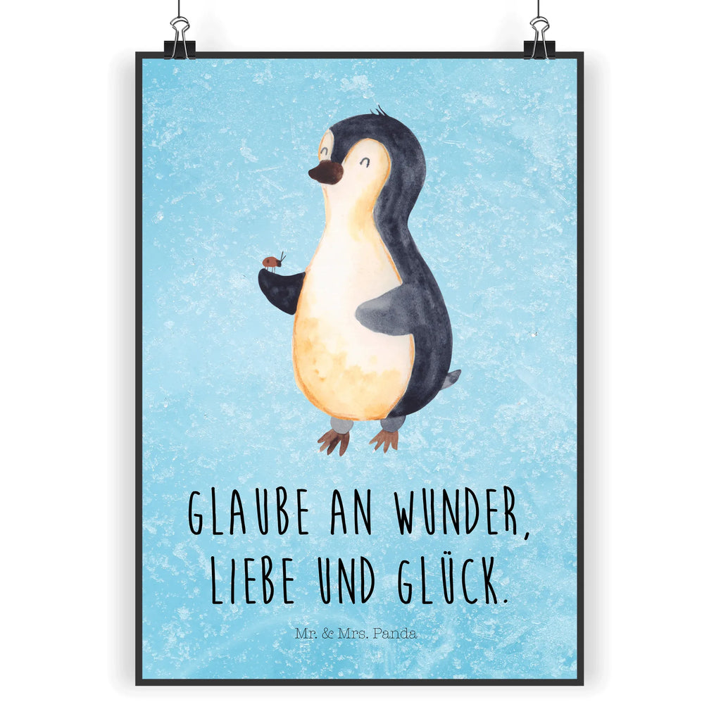 Poster Pinguin Marienkäfer Poster, Wandposter, Bild, Wanddeko, Küchenposter, Kinderposter, Wanddeko Bild, Raumdekoration, Wanddekoration, Handgemaltes Poster, Mr. & Mrs. Panda Poster, Designposter, Kunstdruck, Posterdruck, Pinguin, Pinguine, Marienkäfer, Liebe, Wunder, Glück, Freude, Lebensfreude