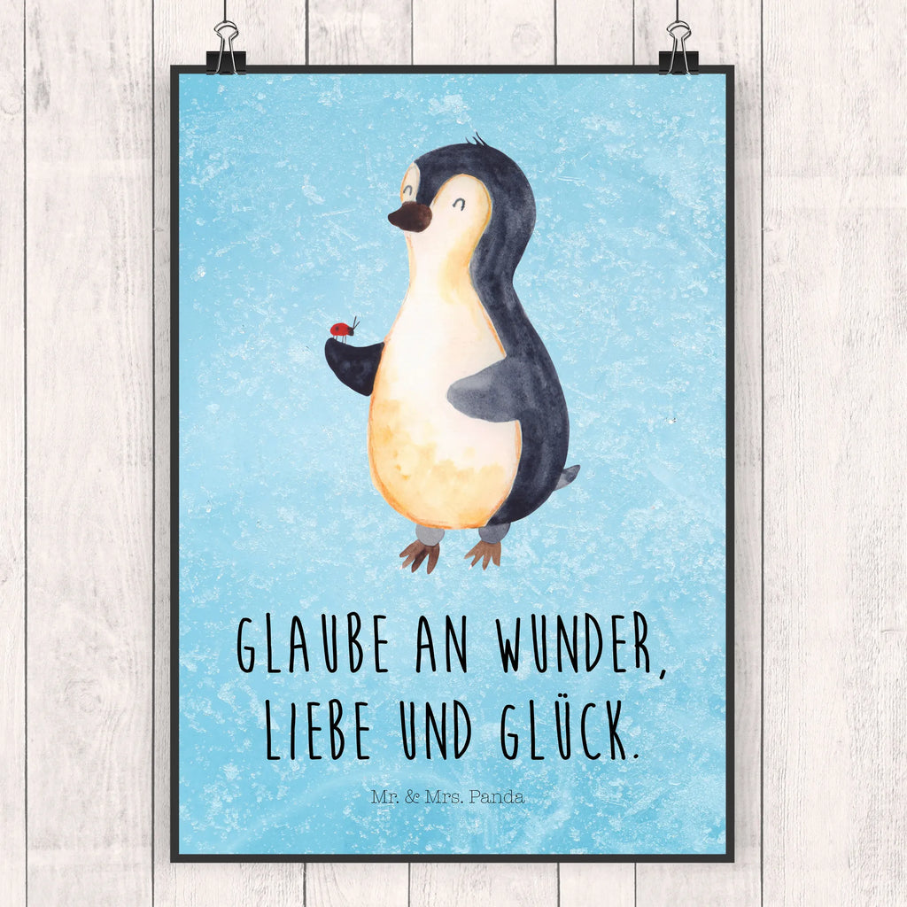 Poster Pinguin Marienkäfer Poster, Wandposter, Bild, Wanddeko, Küchenposter, Kinderposter, Wanddeko Bild, Raumdekoration, Wanddekoration, Handgemaltes Poster, Mr. & Mrs. Panda Poster, Designposter, Kunstdruck, Posterdruck, Pinguin, Pinguine, Marienkäfer, Liebe, Wunder, Glück, Freude, Lebensfreude