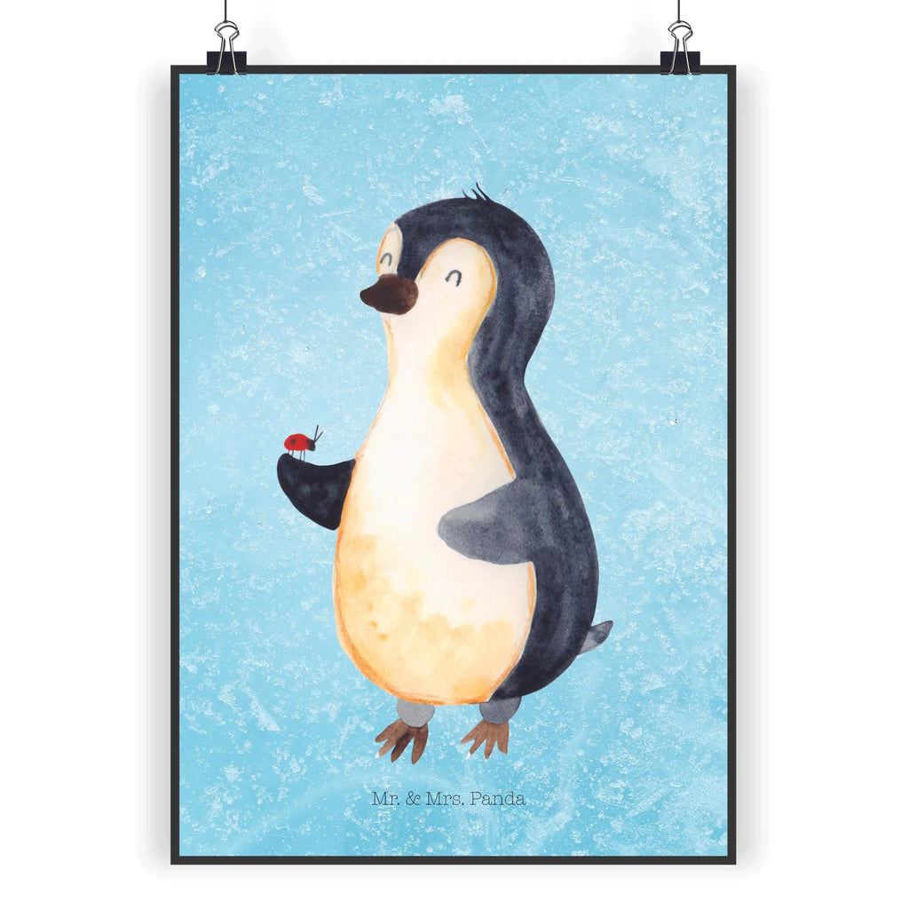 Poster Pinguin Marienkäfer Poster, Wandposter, Bild, Wanddeko, Küchenposter, Kinderposter, Wanddeko Bild, Raumdekoration, Wanddekoration, Handgemaltes Poster, Mr. & Mrs. Panda Poster, Designposter, Kunstdruck, Posterdruck, Pinguin, Pinguine, Marienkäfer, Liebe, Wunder, Glück, Freude, Lebensfreude