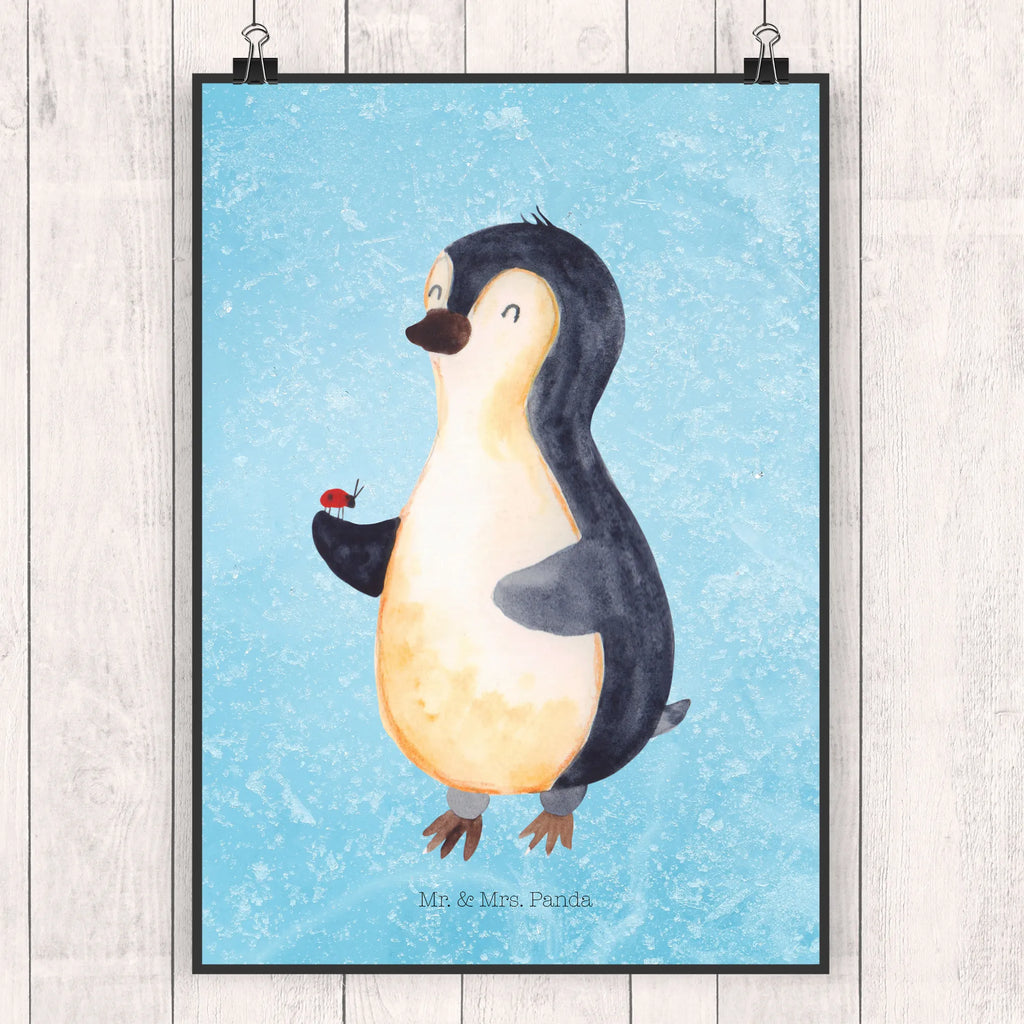 Poster Pinguin Marienkäfer Poster, Wandposter, Bild, Wanddeko, Küchenposter, Kinderposter, Wanddeko Bild, Raumdekoration, Wanddekoration, Handgemaltes Poster, Mr. & Mrs. Panda Poster, Designposter, Kunstdruck, Posterdruck, Pinguin, Pinguine, Marienkäfer, Liebe, Wunder, Glück, Freude, Lebensfreude