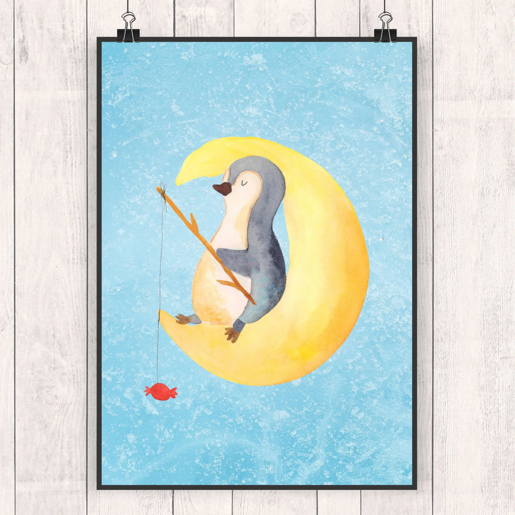 Poster Pinguin Mond Poster, Wandposter, Bild, Wanddeko, Küchenposter, Kinderposter, Wanddeko Bild, Raumdekoration, Wanddekoration, Handgemaltes Poster, Mr. & Mrs. Panda Poster, Designposter, Kunstdruck, Posterdruck, Pinguin, Pinguine, Spruch, schlafen, Nachtruhe, Einschlafen, Schlafzimmer, Schlafstörungen, Gästezimmer