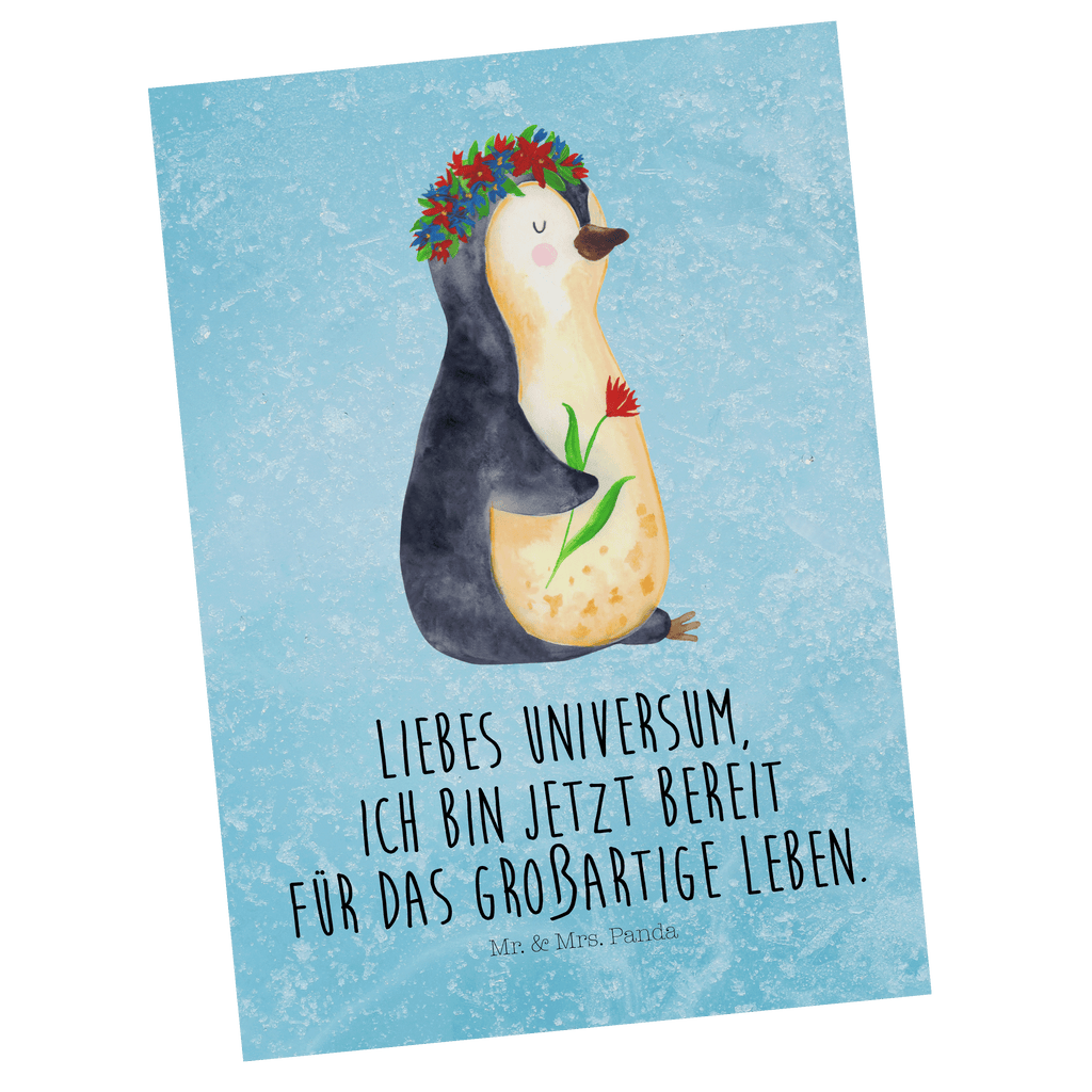 Postkarte Pinguin Blumen Postkarte, Karte, Geschenkkarte, Grußkarte, Einladung, Ansichtskarte, Geburtstagskarte, Einladungskarte, Dankeskarte, Ansichtskarten, Einladung Geburtstag, Einladungskarten Geburtstag, Pinguin, Pinguine, Blumenkranz, Universum, Leben, Wünsche, Ziele, Lebensziele, Motivation, Lebenslust, Liebeskummer, Geschenkidee