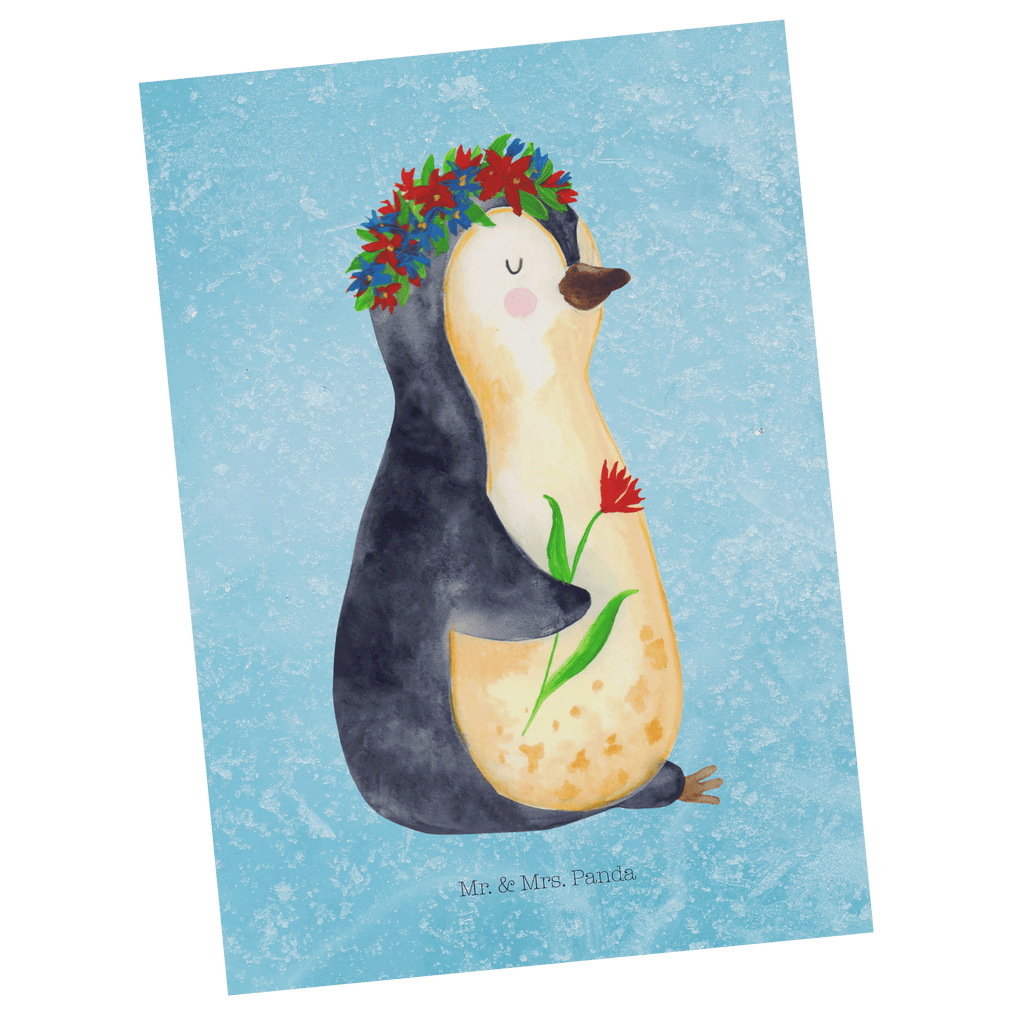 Postkarte Pinguin Blumen Postkarte, Karte, Geschenkkarte, Grußkarte, Einladung, Ansichtskarte, Geburtstagskarte, Einladungskarte, Dankeskarte, Ansichtskarten, Einladung Geburtstag, Einladungskarten Geburtstag, Pinguin, Pinguine, Blumenkranz, Universum, Leben, Wünsche, Ziele, Lebensziele, Motivation, Lebenslust, Liebeskummer, Geschenkidee