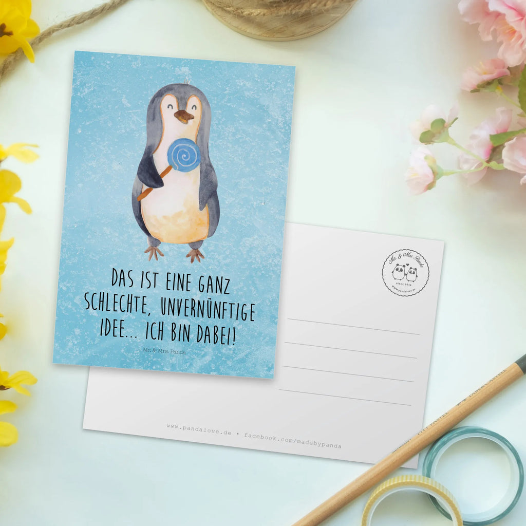 Postkarte Pinguin Lolli Postkarte, Karte, Geschenkkarte, Grußkarte, Einladung, Ansichtskarte, Geburtstagskarte, Einladungskarte, Dankeskarte, Ansichtskarten, Einladung Geburtstag, Einladungskarten Geburtstag, Pinguin, Pinguine, Lolli, Süßigkeiten, Blödsinn, Spruch, Rebell, Gauner, Ganove, Rabauke