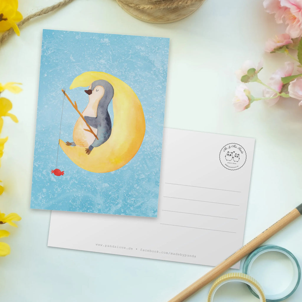 Postkarte Pinguin Mond Postkarte, Karte, Geschenkkarte, Grußkarte, Einladung, Ansichtskarte, Geburtstagskarte, Einladungskarte, Dankeskarte, Ansichtskarten, Einladung Geburtstag, Einladungskarten Geburtstag, Pinguin, Pinguine, Spruch, schlafen, Nachtruhe, Einschlafen, Schlafzimmer, Schlafstörungen, Gästezimmer