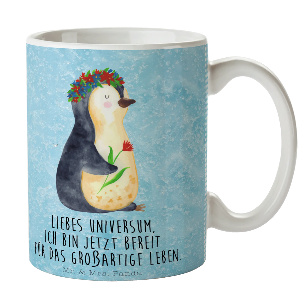 Tasse Pinguin Blumen Tasse, Kaffeetasse, Teetasse, Becher, Kaffeebecher, Teebecher, Keramiktasse, Porzellantasse, Büro Tasse, Geschenk Tasse, Tasse Sprüche, Tasse Motive, Kaffeetassen, Tasse bedrucken, Designer Tasse, Cappuccino Tassen, Schöne Teetassen, Pinguin, Pinguine, Blumenkranz, Universum, Leben, Wünsche, Ziele, Lebensziele, Motivation, Lebenslust, Liebeskummer, Geschenkidee