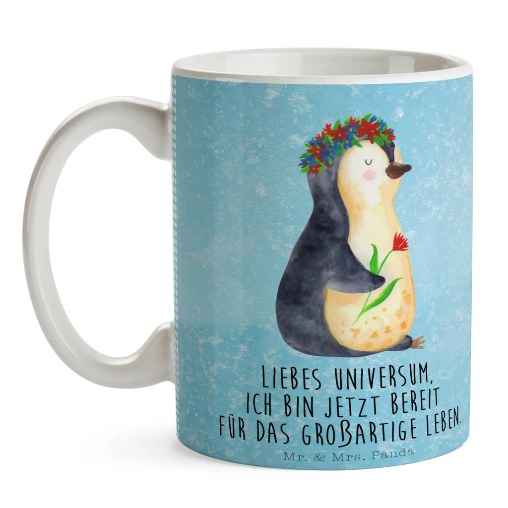 Tasse Pinguin Blumen Tasse, Kaffeetasse, Teetasse, Becher, Kaffeebecher, Teebecher, Keramiktasse, Porzellantasse, Büro Tasse, Geschenk Tasse, Tasse Sprüche, Tasse Motive, Kaffeetassen, Tasse bedrucken, Designer Tasse, Cappuccino Tassen, Schöne Teetassen, Pinguin, Pinguine, Blumenkranz, Universum, Leben, Wünsche, Ziele, Lebensziele, Motivation, Lebenslust, Liebeskummer, Geschenkidee