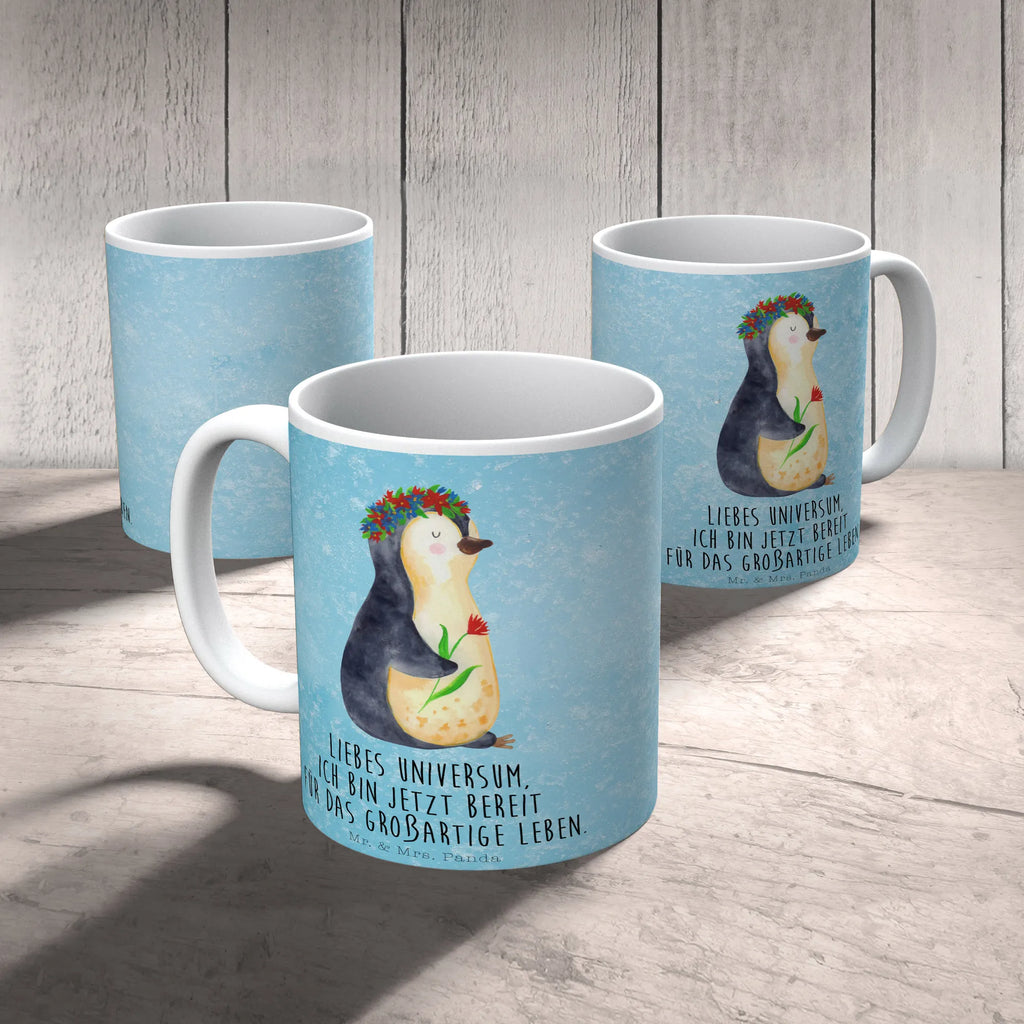 Tasse Pinguin Blumen Tasse, Kaffeetasse, Teetasse, Becher, Kaffeebecher, Teebecher, Keramiktasse, Porzellantasse, Büro Tasse, Geschenk Tasse, Tasse Sprüche, Tasse Motive, Kaffeetassen, Tasse bedrucken, Designer Tasse, Cappuccino Tassen, Schöne Teetassen, Pinguin, Pinguine, Blumenkranz, Universum, Leben, Wünsche, Ziele, Lebensziele, Motivation, Lebenslust, Liebeskummer, Geschenkidee