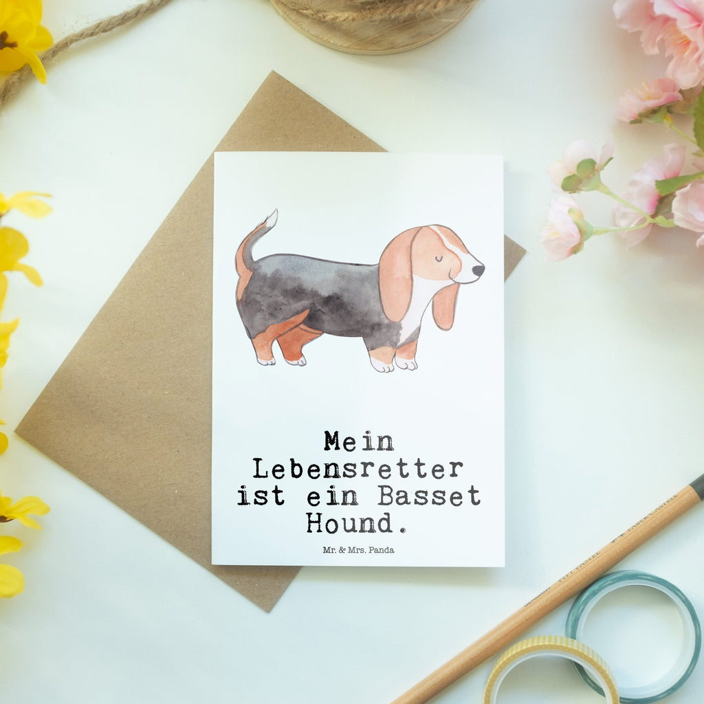 Grußkarte Basset Hound Lebensretter Grußkarte, Klappkarte, Einladungskarte, Glückwunschkarte, Hochzeitskarte, Geburtstagskarte, Karte, Ansichtskarten, Hund, Hunderasse, Rassehund, Hundebesitzer, Geschenk, Tierfreund, Schenken, Welpe, Basset Hound, Basset