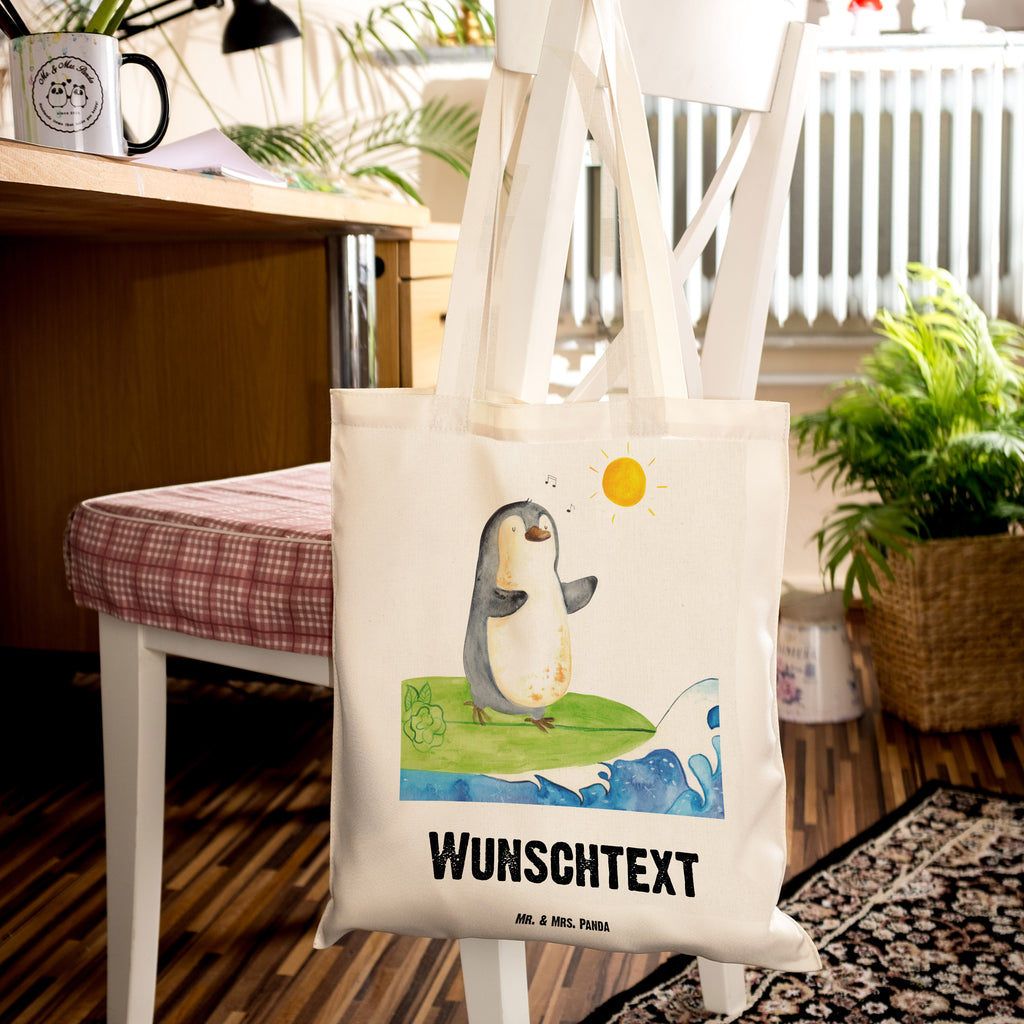 Personalisierte Tragetasche Pinguin Surfer Personalisierte Beuteltasche, Personalisierter Beutel, Personalisierte Einkaufstasche, Personalisierter Jutebeutel, Personalisierter Stoffbeutel, Tragetasche mit Namen, Einkaufstasche mit Namen, Stoffbeutel mit Namen, Personalisierte Tasche, Personalisierte Jutetasche, Personalisierte Kindergartentasche, Pinguin, Pinguine, surfen, Surfer, Hawaii, Urlaub, Wellen, Wellen reiten, Portugal