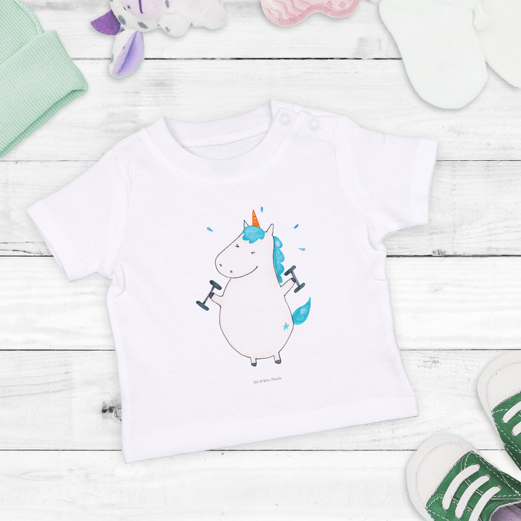 Organic Baby Shirt Einhorn Fitness Baby T-Shirt, Jungen Baby T-Shirt, Mädchen Baby T-Shirt, Shirt, Einhorn, Einhörner, Einhorn Deko, Pegasus, Unicorn, Gym, Fitness, Fitnessstudio, Diät, Abnehmen, Sport, Pumpen, Geräte, Sixpack