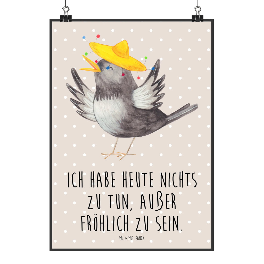 Poster Rabe Sombrero Poster, Wandposter, Bild, Wanddeko, Küchenposter, Kinderposter, Wanddeko Bild, Raumdekoration, Wanddekoration, Handgemaltes Poster, Mr. & Mrs. Panda Poster, Designposter, Kunstdruck, Posterdruck, Tiermotive, Gute Laune, lustige Sprüche, Tiere, Rabe, Vogel, Vögel, Spruch positiv, fröhlich sein, glücklich sein, Glück Spruch, froh, Elster, Motivation