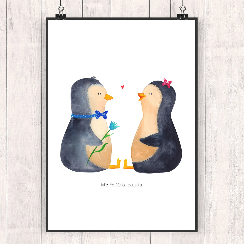 Poster Pinguin Pärchen Poster, Wandposter, Bild, Wanddeko, Küchenposter, Kinderposter, Wanddeko Bild, Raumdekoration, Wanddekoration, Handgemaltes Poster, Mr. & Mrs. Panda Poster, Designposter, Kunstdruck, Posterdruck, Pinguin, Pinguine, Liebe, Liebespaar, Liebesbeweis, Liebesgeschenk, Verlobung, Jahrestag, Hochzeitstag, Hochzeit, Hochzeitsgeschenk, große Liebe, Traumpaar