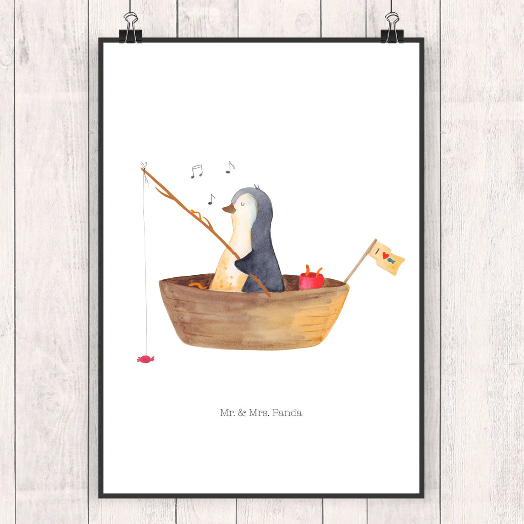 Poster Pinguin Angelboot Poster, Wandposter, Bild, Wanddeko, Küchenposter, Kinderposter, Wanddeko Bild, Raumdekoration, Wanddekoration, Handgemaltes Poster, Mr. & Mrs. Panda Poster, Designposter, Kunstdruck, Posterdruck, Pinguin, Pinguine, Angeln, Boot, Angelboot, Lebenslust, Leben, genießen, Motivation, Neustart, Neuanfang, Trennung, Scheidung, Geschenkidee Liebeskummer