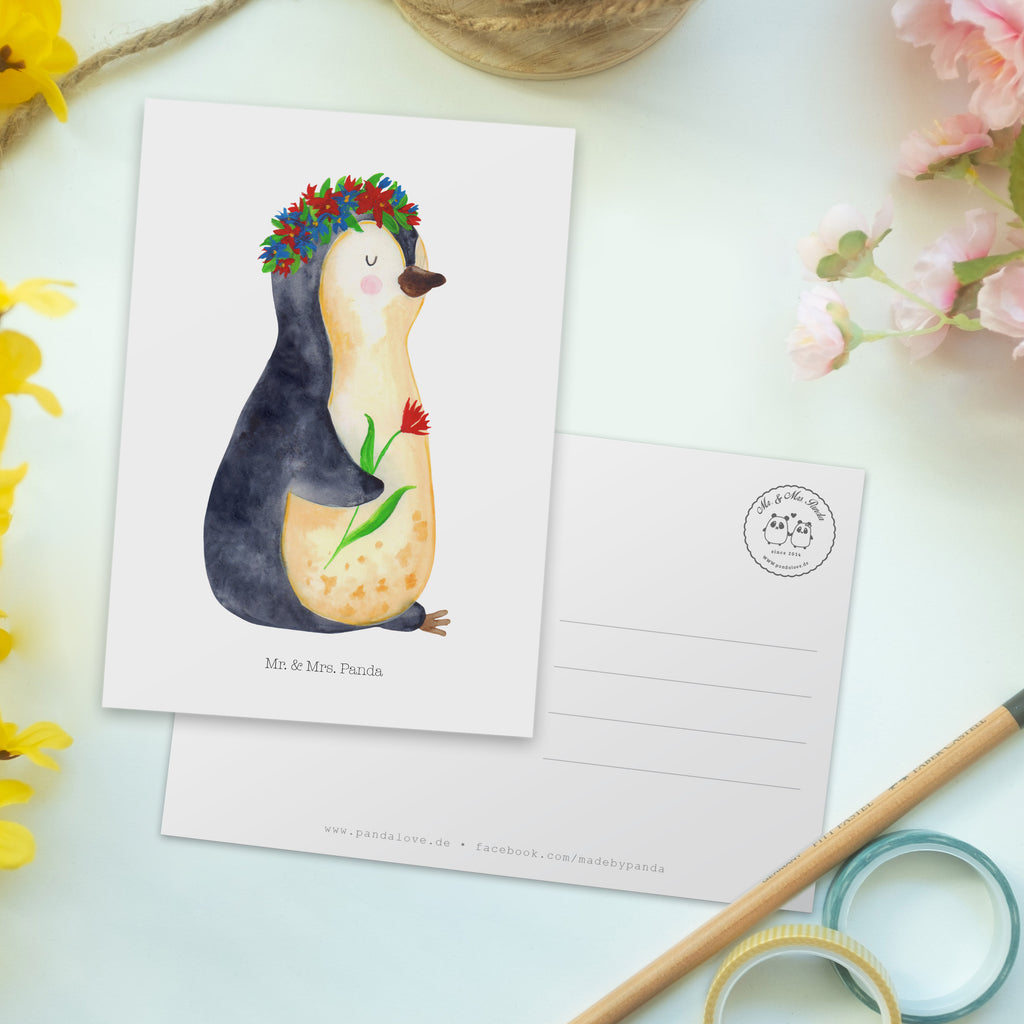 Postkarte Pinguin Blumen Postkarte, Karte, Geschenkkarte, Grußkarte, Einladung, Ansichtskarte, Geburtstagskarte, Einladungskarte, Dankeskarte, Ansichtskarten, Einladung Geburtstag, Einladungskarten Geburtstag, Pinguin, Pinguine, Blumenkranz, Universum, Leben, Wünsche, Ziele, Lebensziele, Motivation, Lebenslust, Liebeskummer, Geschenkidee