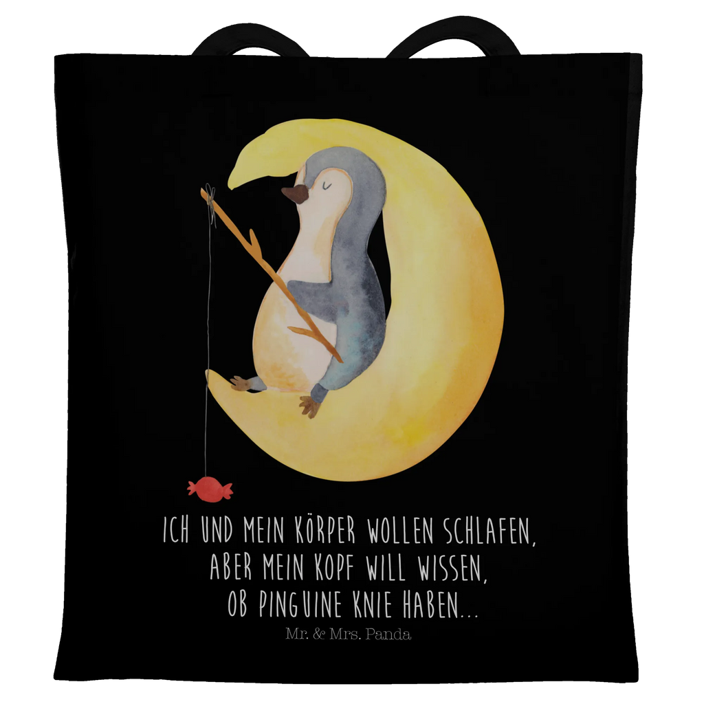 Tragetasche Pinguin Mond Beuteltasche, Beutel, Einkaufstasche, Jutebeutel, Stoffbeutel, Tasche, Shopper, Umhängetasche, Strandtasche, Schultertasche, Stofftasche, Tragetasche, Badetasche, Jutetasche, Einkaufstüte, Laptoptasche, Pinguin, Pinguine, Spruch, schlafen, Nachtruhe, Einschlafen, Schlafzimmer, Schlafstörungen, Gästezimmer