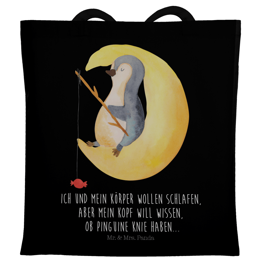 Tragetasche Pinguin Mond Beuteltasche, Beutel, Einkaufstasche, Jutebeutel, Stoffbeutel, Tasche, Shopper, Umhängetasche, Strandtasche, Schultertasche, Stofftasche, Tragetasche, Badetasche, Jutetasche, Einkaufstüte, Laptoptasche, Pinguin, Pinguine, Spruch, schlafen, Nachtruhe, Einschlafen, Schlafzimmer, Schlafstörungen, Gästezimmer