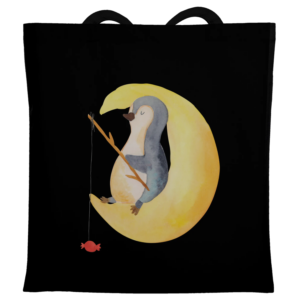 Tragetasche Pinguin Mond Beuteltasche, Beutel, Einkaufstasche, Jutebeutel, Stoffbeutel, Tasche, Shopper, Umhängetasche, Strandtasche, Schultertasche, Stofftasche, Tragetasche, Badetasche, Jutetasche, Einkaufstüte, Laptoptasche, Pinguin, Pinguine, Spruch, schlafen, Nachtruhe, Einschlafen, Schlafzimmer, Schlafstörungen, Gästezimmer