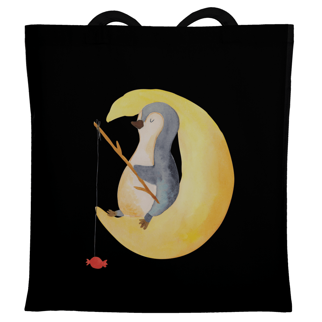 Tragetasche Pinguin Mond Beuteltasche, Beutel, Einkaufstasche, Jutebeutel, Stoffbeutel, Tasche, Shopper, Umhängetasche, Strandtasche, Schultertasche, Stofftasche, Tragetasche, Badetasche, Jutetasche, Einkaufstüte, Laptoptasche, Pinguin, Pinguine, Spruch, schlafen, Nachtruhe, Einschlafen, Schlafzimmer, Schlafstörungen, Gästezimmer