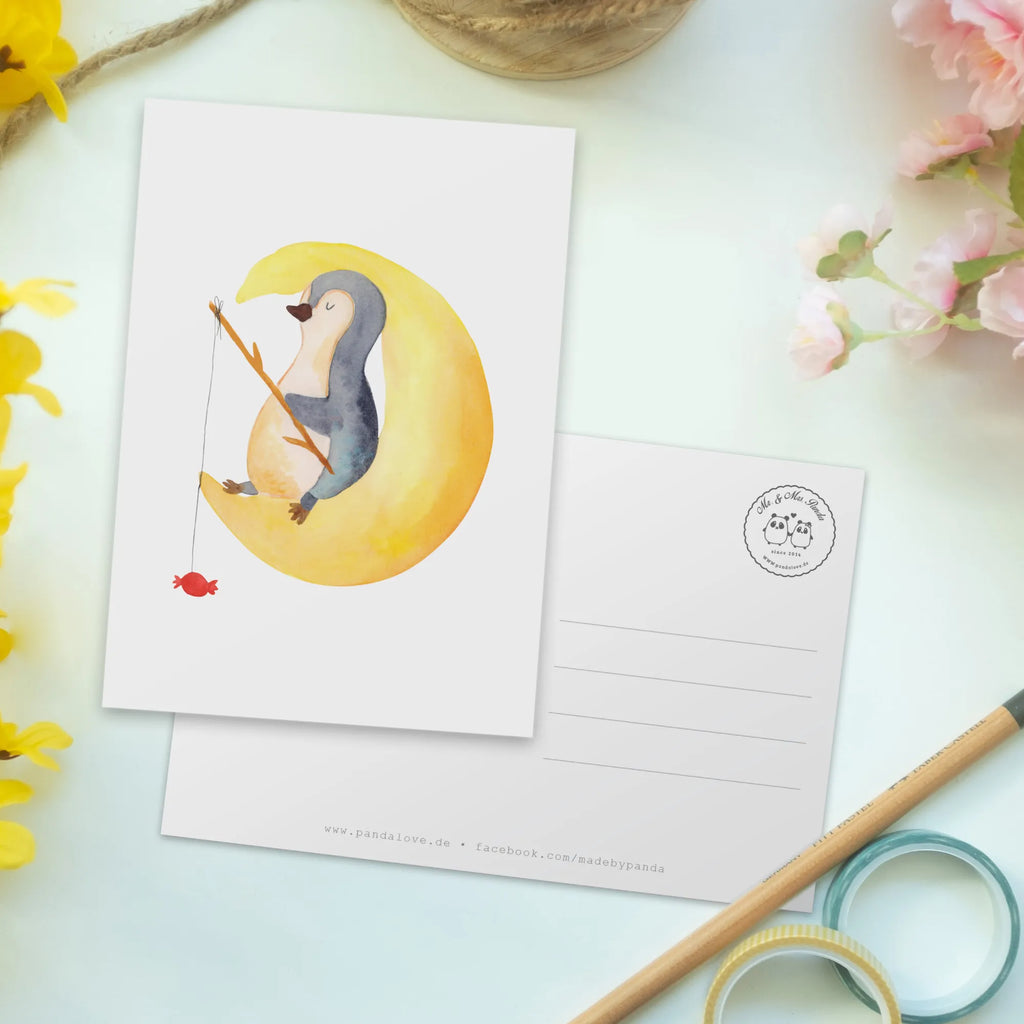 Postkarte Pinguin Mond Postkarte, Karte, Geschenkkarte, Grußkarte, Einladung, Ansichtskarte, Geburtstagskarte, Einladungskarte, Dankeskarte, Ansichtskarten, Einladung Geburtstag, Einladungskarten Geburtstag, Pinguin, Pinguine, Spruch, schlafen, Nachtruhe, Einschlafen, Schlafzimmer, Schlafstörungen, Gästezimmer