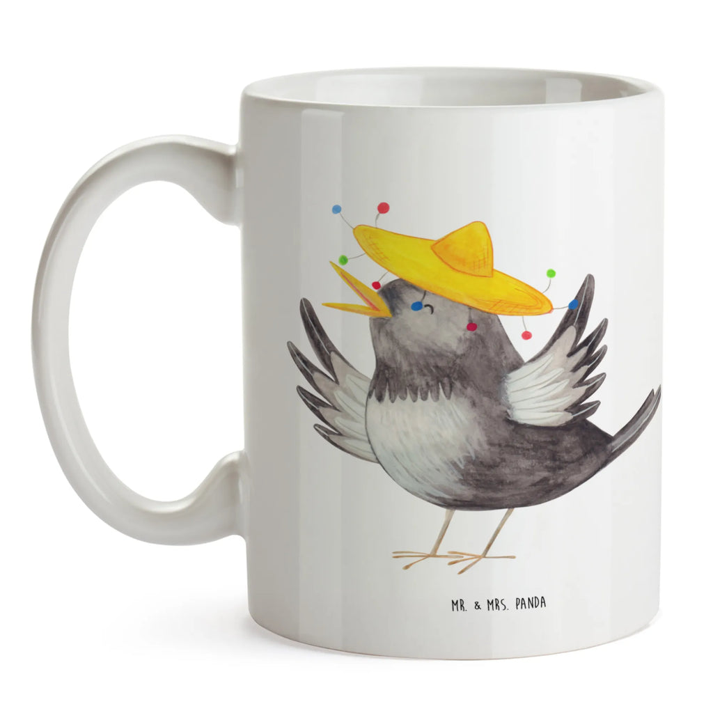 Tasse Rabe Sombrero Tasse, Kaffeetasse, Teetasse, Becher, Kaffeebecher, Teebecher, Keramiktasse, Porzellantasse, Büro Tasse, Geschenk Tasse, Tasse Sprüche, Tasse Motive, Kaffeetassen, Tasse bedrucken, Designer Tasse, Cappuccino Tassen, Schöne Teetassen, Tiermotive, Gute Laune, lustige Sprüche, Tiere, Rabe, Vogel, Vögel, Spruch positiv, fröhlich sein, glücklich sein, Glück Spruch, froh, Elster, Motivation