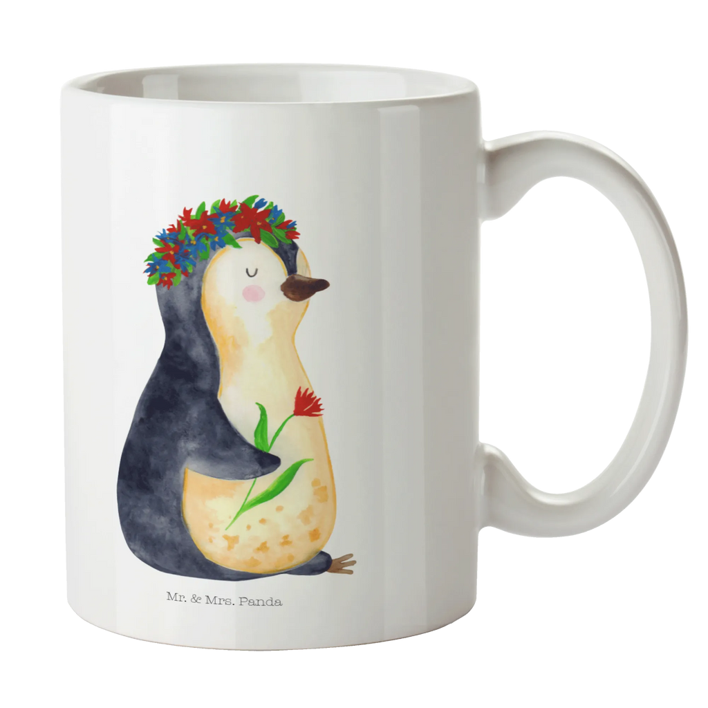 Tasse Pinguin Blumen Tasse, Kaffeetasse, Teetasse, Becher, Kaffeebecher, Teebecher, Keramiktasse, Porzellantasse, Büro Tasse, Geschenk Tasse, Tasse Sprüche, Tasse Motive, Kaffeetassen, Tasse bedrucken, Designer Tasse, Cappuccino Tassen, Schöne Teetassen, Pinguin, Pinguine, Blumenkranz, Universum, Leben, Wünsche, Ziele, Lebensziele, Motivation, Lebenslust, Liebeskummer, Geschenkidee