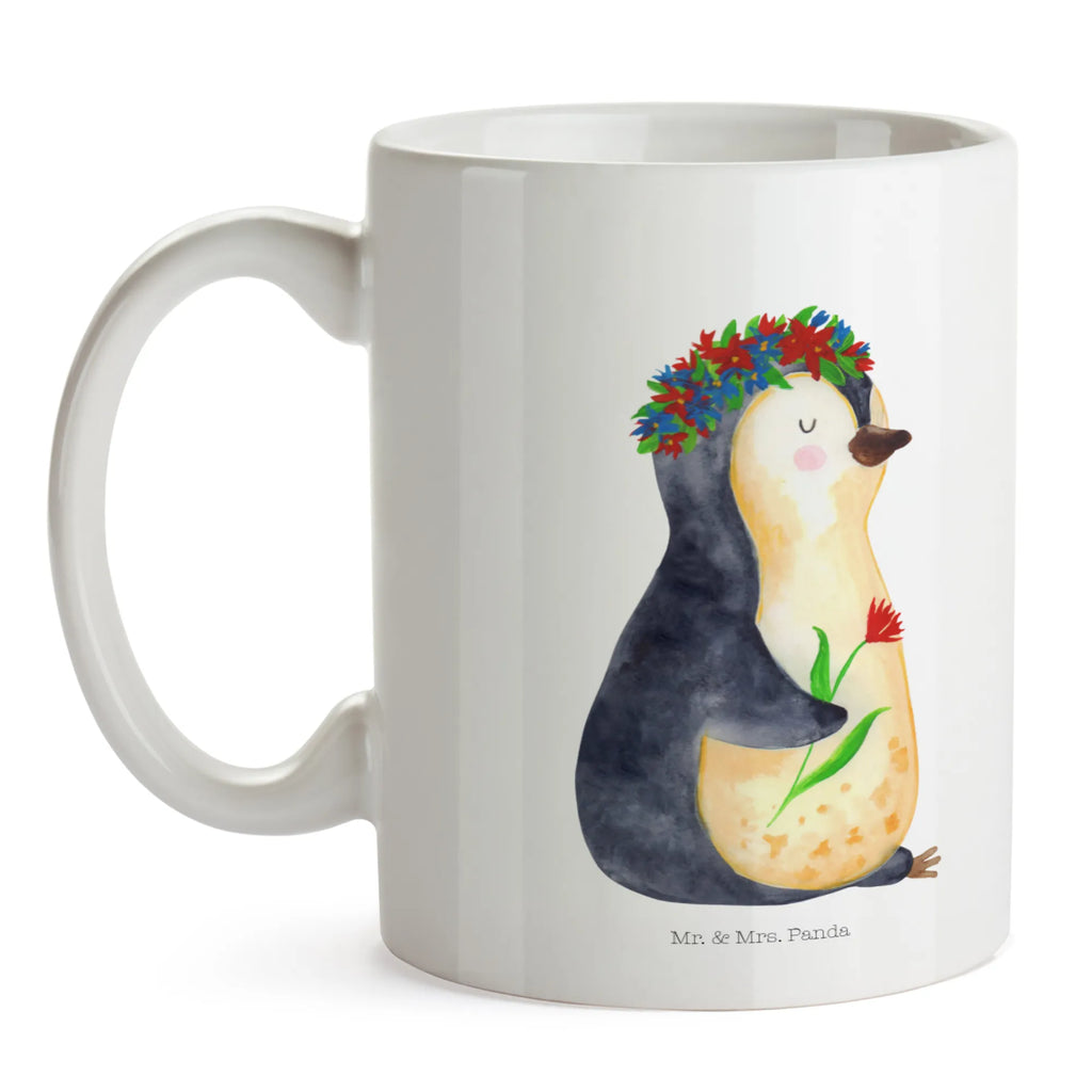 Tasse Pinguin Blumen Tasse, Kaffeetasse, Teetasse, Becher, Kaffeebecher, Teebecher, Keramiktasse, Porzellantasse, Büro Tasse, Geschenk Tasse, Tasse Sprüche, Tasse Motive, Kaffeetassen, Tasse bedrucken, Designer Tasse, Cappuccino Tassen, Schöne Teetassen, Pinguin, Pinguine, Blumenkranz, Universum, Leben, Wünsche, Ziele, Lebensziele, Motivation, Lebenslust, Liebeskummer, Geschenkidee