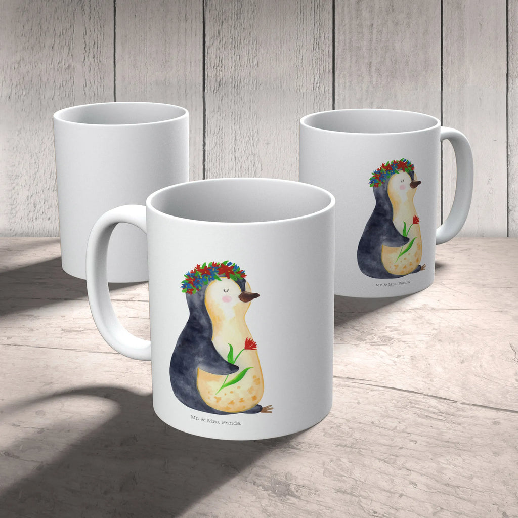 Tasse Pinguin Blumen Tasse, Kaffeetasse, Teetasse, Becher, Kaffeebecher, Teebecher, Keramiktasse, Porzellantasse, Büro Tasse, Geschenk Tasse, Tasse Sprüche, Tasse Motive, Kaffeetassen, Tasse bedrucken, Designer Tasse, Cappuccino Tassen, Schöne Teetassen, Pinguin, Pinguine, Blumenkranz, Universum, Leben, Wünsche, Ziele, Lebensziele, Motivation, Lebenslust, Liebeskummer, Geschenkidee