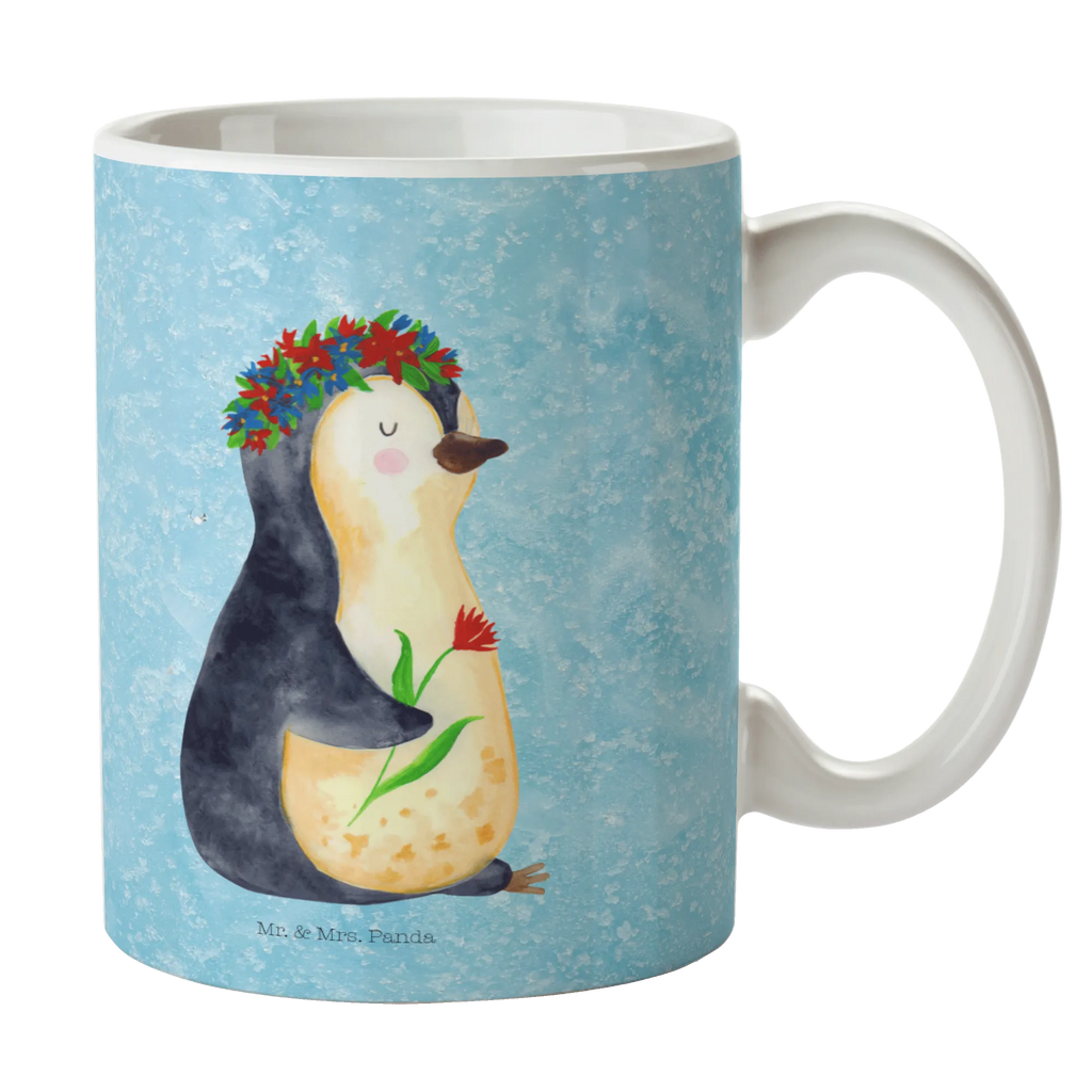 Tasse Pinguin Blumen Tasse, Kaffeetasse, Teetasse, Becher, Kaffeebecher, Teebecher, Keramiktasse, Porzellantasse, Büro Tasse, Geschenk Tasse, Tasse Sprüche, Tasse Motive, Kaffeetassen, Tasse bedrucken, Designer Tasse, Cappuccino Tassen, Schöne Teetassen, Pinguin, Pinguine, Blumenkranz, Universum, Leben, Wünsche, Ziele, Lebensziele, Motivation, Lebenslust, Liebeskummer, Geschenkidee