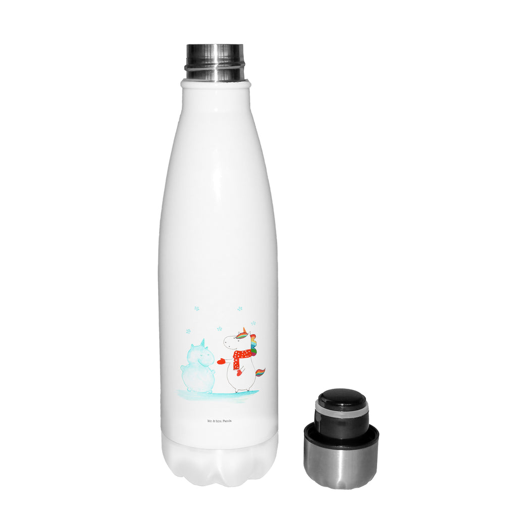 Thermosflasche Einhorn Schneemann Isolierflasche, Thermoflasche, Trinkflasche, Thermos, Edelstahl, Einhorn, Einhörner, Einhorn Deko, Pegasus, Unicorn, Schneemann, Winter, Schnee, Kuchen, Weihnachten, kalt, Mütze, Handschuhe, X-Mas