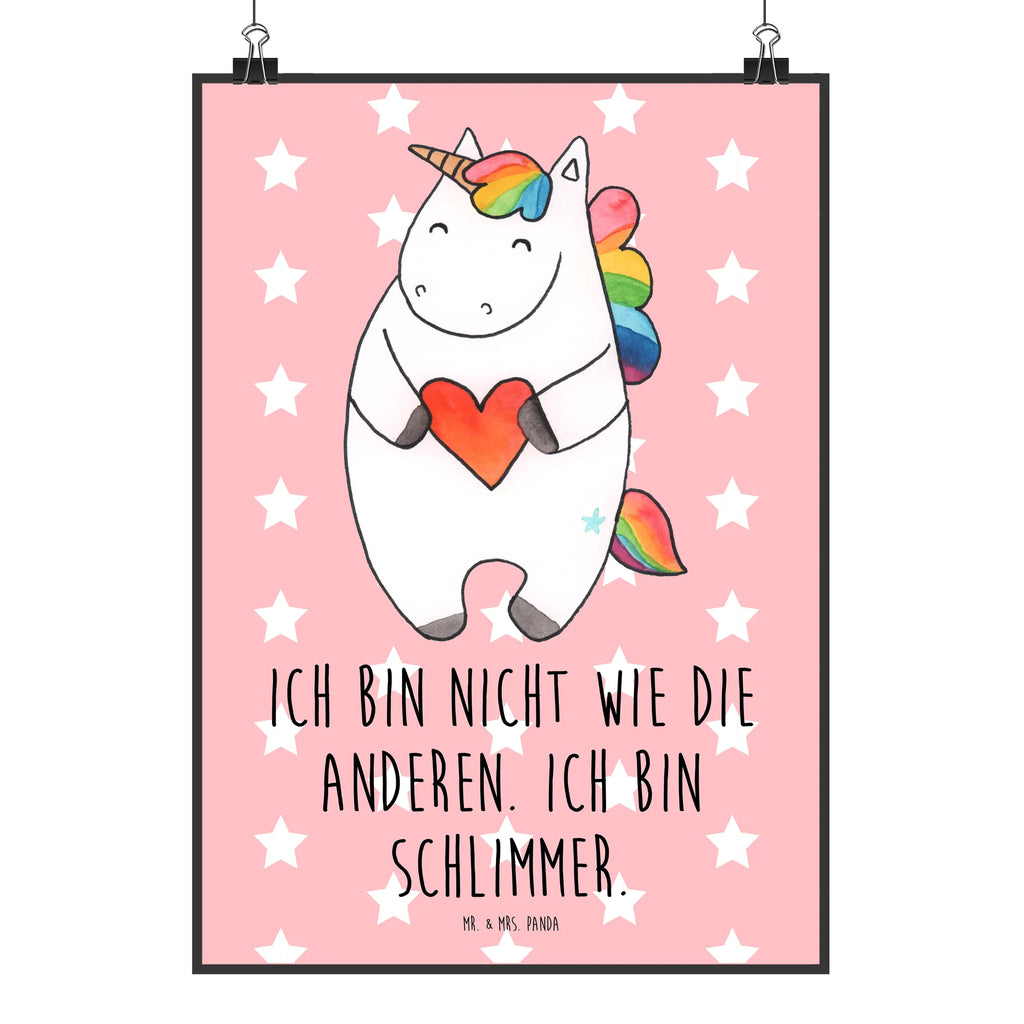 Poster Einhorn Herz Poster, Wandposter, Bild, Wanddeko, Küchenposter, Kinderposter, Wanddeko Bild, Raumdekoration, Wanddekoration, Handgemaltes Poster, Mr. & Mrs. Panda Poster, Designposter, Kunstdruck, Posterdruck, Einhorn, Einhörner, Einhorn Deko, Unicorn, Herz, schlimm, böse, witzig, lustig, Freundin, anders, bunt