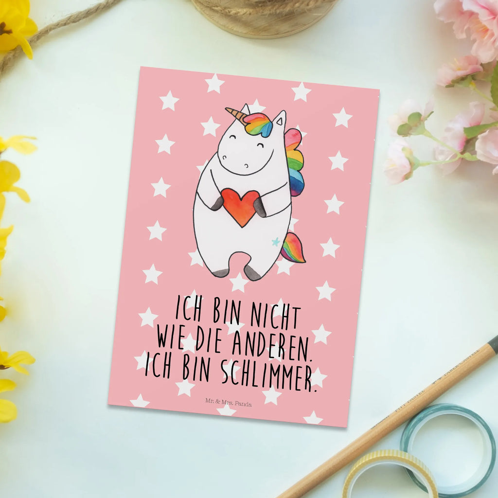 Postkarte Einhorn Herz Postkarte, Karte, Geschenkkarte, Grußkarte, Einladung, Ansichtskarte, Geburtstagskarte, Einladungskarte, Dankeskarte, Ansichtskarten, Einladung Geburtstag, Einladungskarten Geburtstag, Einhorn, Einhörner, Einhorn Deko, Pegasus, Unicorn, Herz, schlimm, böse, witzig, lustig, Freundin, anders, bunt