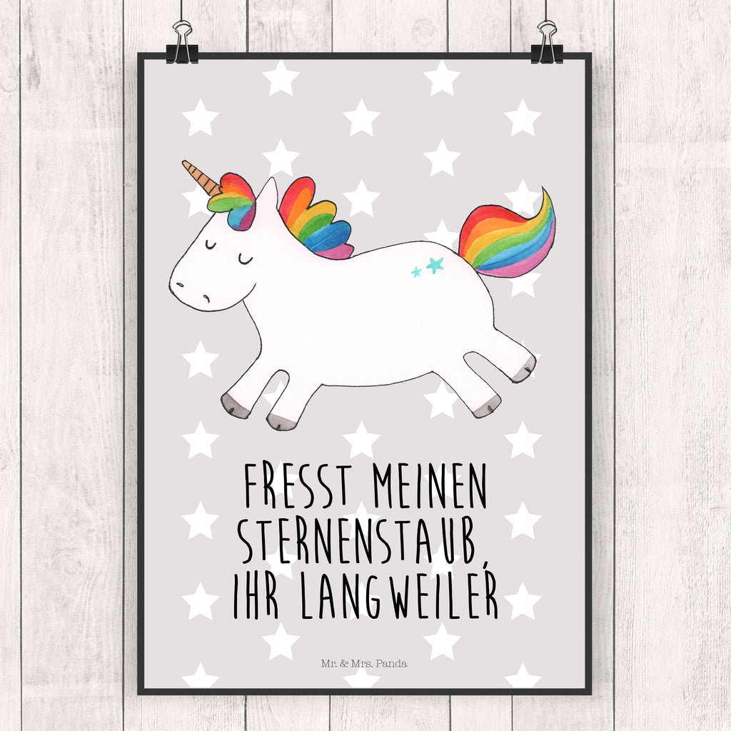 Poster Einhorn Happy Poster, Wandposter, Bild, Wanddeko, Küchenposter, Kinderposter, Wanddeko Bild, Raumdekoration, Wanddekoration, Handgemaltes Poster, Mr. & Mrs. Panda Poster, Designposter, Kunstdruck, Posterdruck, Einhorn, Einhörner, Einhorn Deko, Pegasus, Unicorn, glücklich, fröhlich, Spaß, Freude, Lebensfreude, witzig, spannend, Lächeln, Lachen