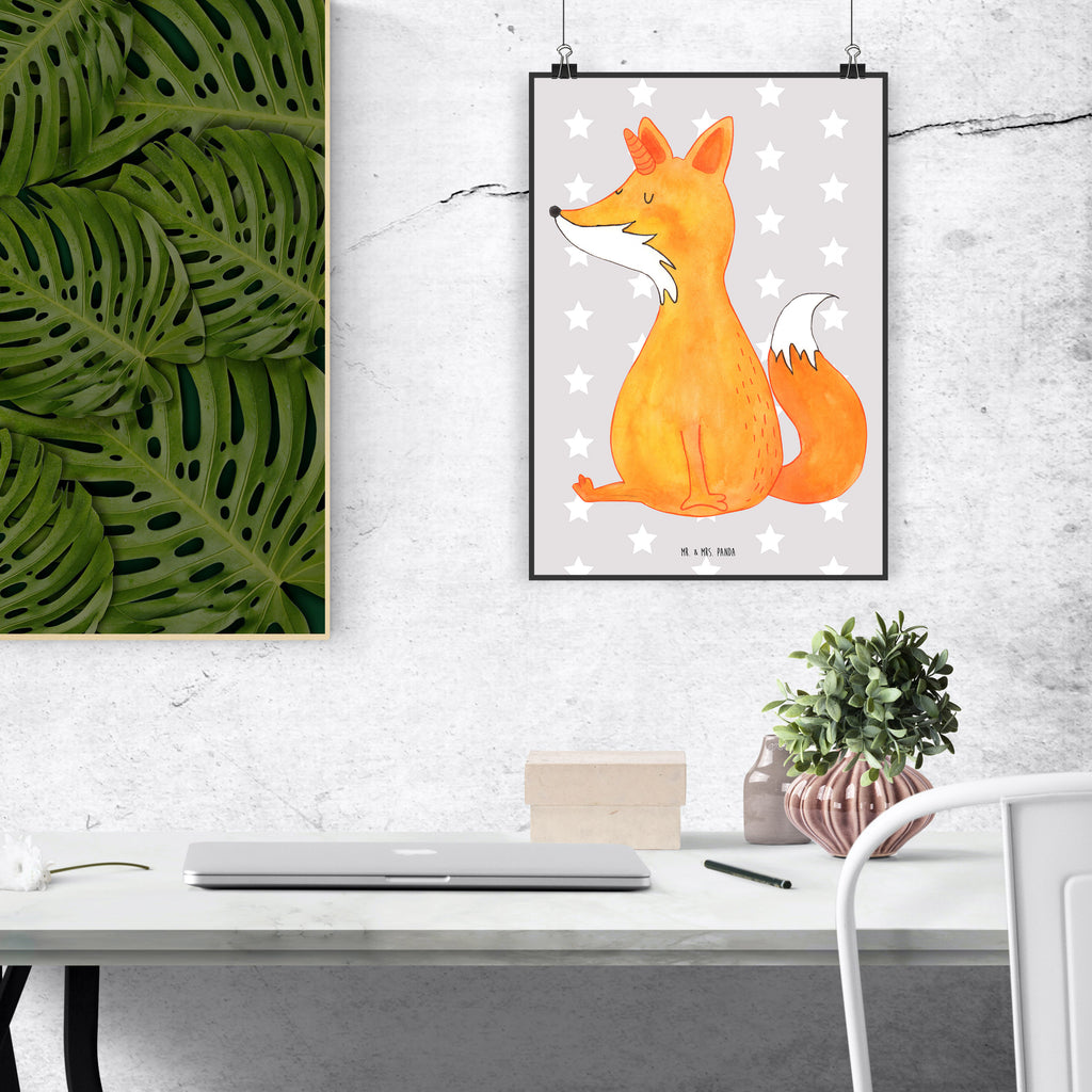 Poster Einhorn Fuchs Poster, Wandposter, Bild, Wanddeko, Küchenposter, Kinderposter, Wanddeko Bild, Raumdekoration, Wanddekoration, Handgemaltes Poster, Mr. & Mrs. Panda Poster, Designposter, Kunstdruck, Posterdruck, Einhorn, Einhörner, Einhorn Deko, Pegasus, Unicorn, Fuchs, Unicorns, Fuchshörnchen, Fuchshorn, Foxycorn, Füchse