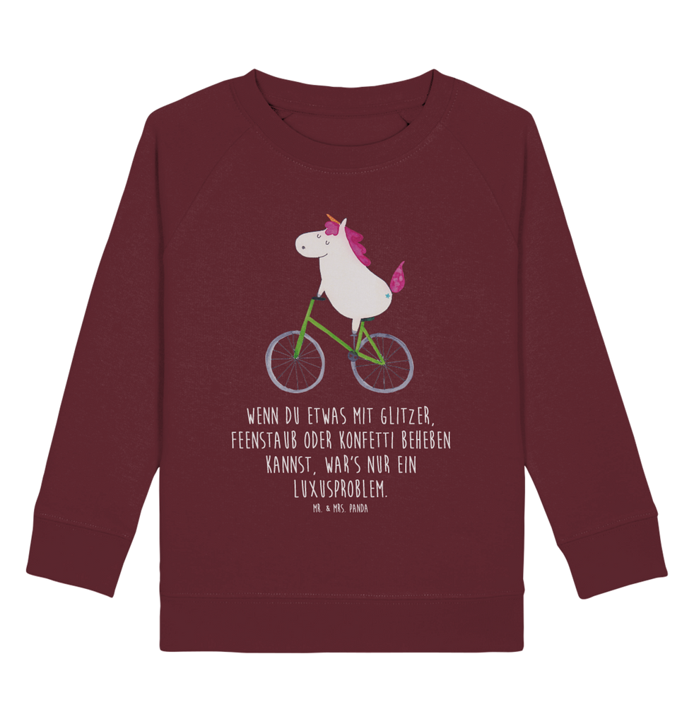 Organic Kinder Pullover Einhorn Radfahrer Kinder Pullover, Kinder Sweatshirt, Jungen, Mädchen, Einhorn, Einhörner, Einhorn Deko, Pegasus, Unicorn, Radfahren, Radfahrer, Rad, Bike, Feenstaub, Konfetti, Luxusproblem, Kummer, Liebeskummer