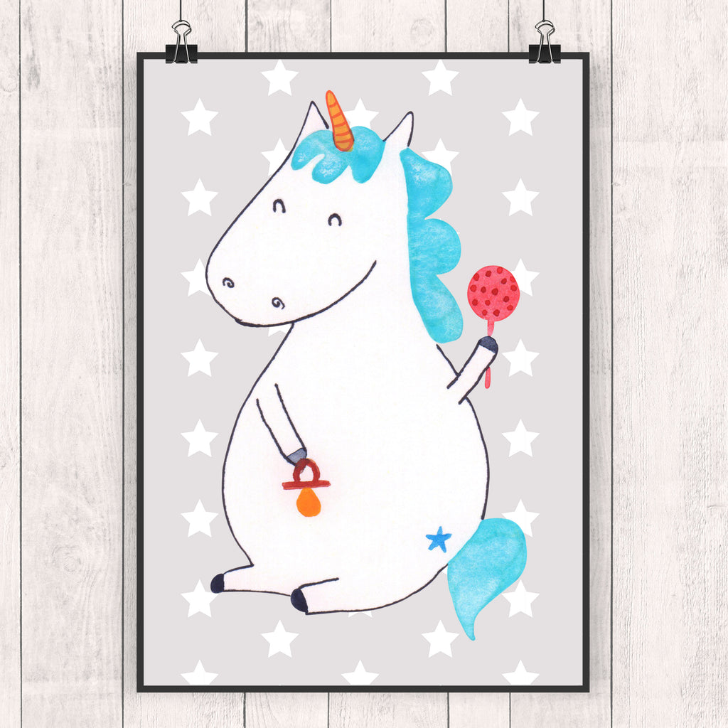 Poster Einhorn Baby Poster, Wandposter, Bild, Wanddeko, Küchenposter, Kinderposter, Wanddeko Bild, Raumdekoration, Wanddekoration, Handgemaltes Poster, Mr. & Mrs. Panda Poster, Designposter, Kunstdruck, Posterdruck, Einhorn, Einhörner, Einhorn Deko, Pegasus, Unicorn, Mutter, Geburt, Geburtstag, erstes Kind, Baby, Babyglück, Nachwuchs, Eltern, Party, Kind, Schnuller