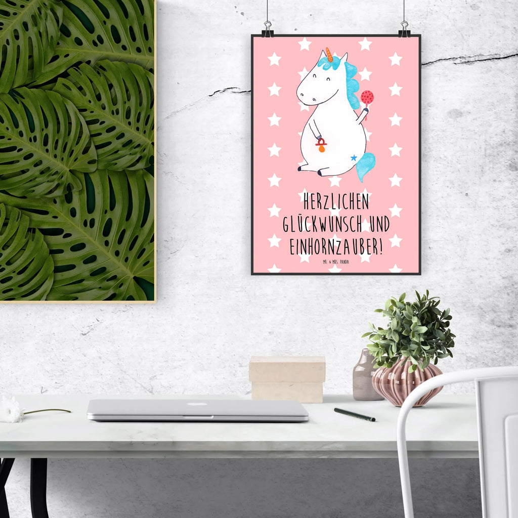 Poster Einhorn Baby Poster, Wandposter, Bild, Wanddeko, Küchenposter, Kinderposter, Wanddeko Bild, Raumdekoration, Wanddekoration, Handgemaltes Poster, Mr. & Mrs. Panda Poster, Designposter, Kunstdruck, Posterdruck, Einhorn, Einhörner, Einhorn Deko, Pegasus, Unicorn, Mutter, Geburt, Geburtstag, erstes Kind, Baby, Babyglück, Nachwuchs, Eltern, Party, Kind, Schnuller