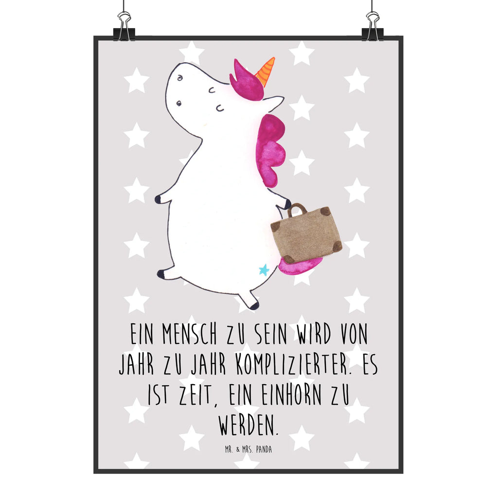 Poster Einhorn Koffer Poster, Wandposter, Bild, Wanddeko, Küchenposter, Kinderposter, Wanddeko Bild, Raumdekoration, Wanddekoration, Handgemaltes Poster, Mr. & Mrs. Panda Poster, Designposter, Kunstdruck, Posterdruck, Einhorn, Einhörner, Einhorn Deko, Pegasus, Unicorn, unicorn, Koffer, Verreisen, Reise, Gepäck, Abenteuer, Erwachsen, Kind, albern, Spaß, lustig, witzig