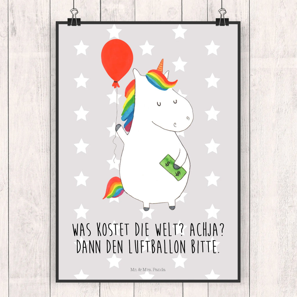 Poster Einhorn Luftballon Poster, Wandposter, Bild, Wanddeko, Küchenposter, Kinderposter, Wanddeko Bild, Raumdekoration, Wanddekoration, Handgemaltes Poster, Mr. & Mrs. Panda Poster, Designposter, Kunstdruck, Posterdruck, Einhorn, Einhörner, Einhorn Deko, Unicorn, Luftballon, Geld, Lebenslust, Freude, Geschenk, Freundin