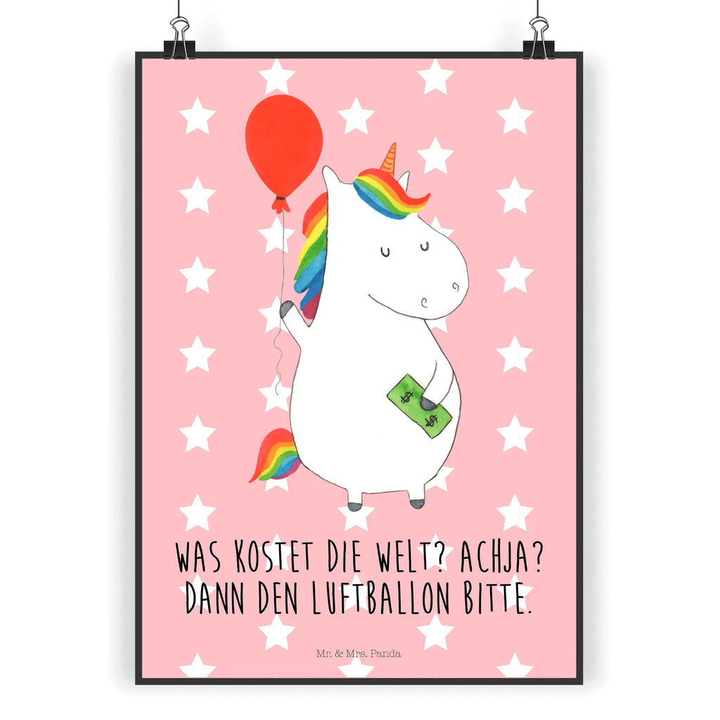 Poster Einhorn Luftballon Poster, Wandposter, Bild, Wanddeko, Küchenposter, Kinderposter, Wanddeko Bild, Raumdekoration, Wanddekoration, Handgemaltes Poster, Mr. & Mrs. Panda Poster, Designposter, Kunstdruck, Posterdruck, Einhorn, Einhörner, Einhorn Deko, Unicorn, Luftballon, Geld, Lebenslust, Freude, Geschenk, Freundin