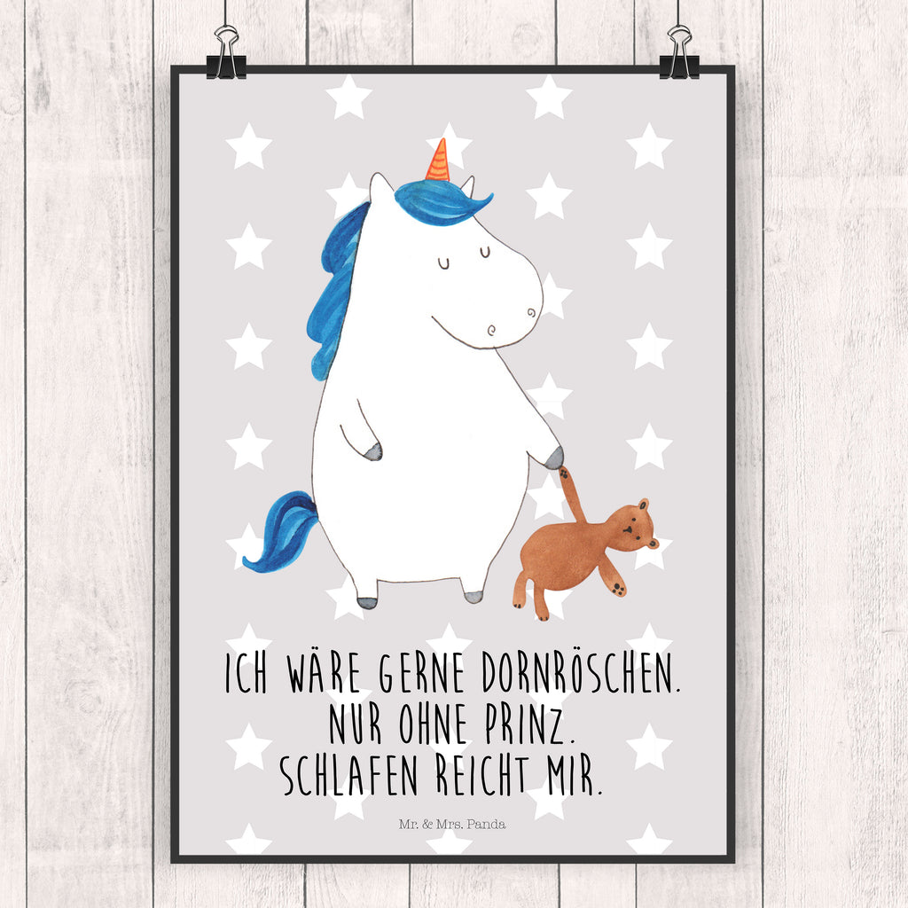 Poster Einhorn Teddy Poster, Wandposter, Bild, Wanddeko, Küchenposter, Kinderposter, Wanddeko Bild, Raumdekoration, Wanddekoration, Handgemaltes Poster, Mr. & Mrs. Panda Poster, Designposter, Kunstdruck, Posterdruck, Einhorn, Einhörner, Einhorn Deko, Pegasus, Unicorn, schlafen, gute Nacht, Single, Bett, Träumen, Freundin, Singleleben