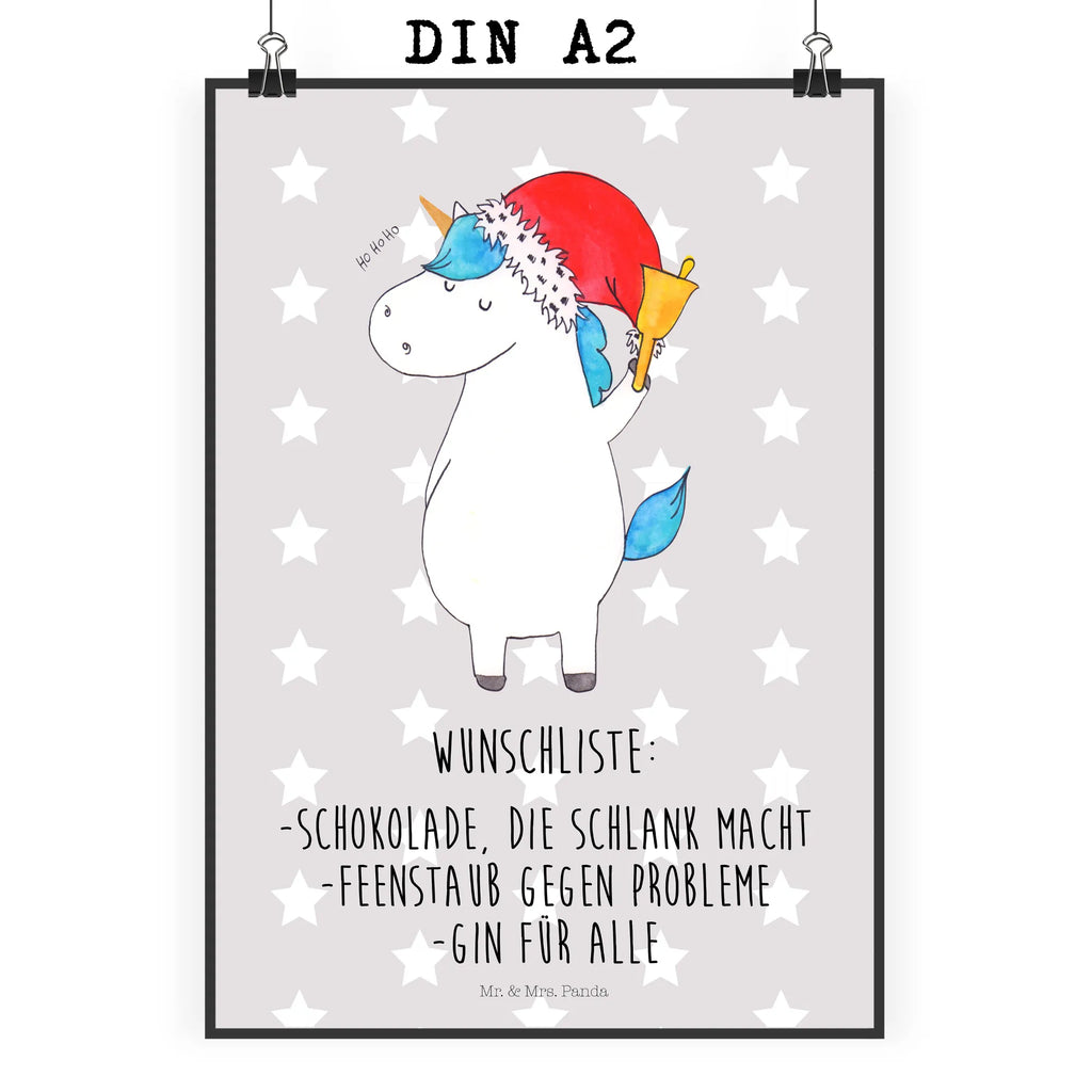 Poster Einhorn Weihnachtsmann Poster, Wandposter, Bild, Wanddeko, Küchenposter, Kinderposter, Wanddeko Bild, Raumdekoration, Wanddekoration, Handgemaltes Poster, Mr. & Mrs. Panda Poster, Designposter, Kunstdruck, Posterdruck, Einhorn, Einhörner, Einhorn Deko, Unicorn, Gin, Schokolade, Schoki, Weihnachten, Weihnachtsmann, Nikolaus, Wunschzettel, Wunschliste, Feenstaub