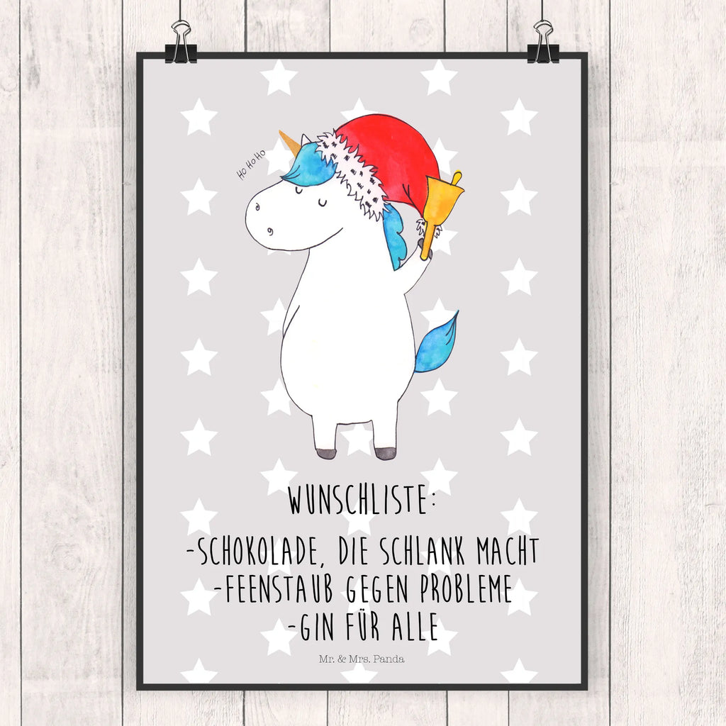 Poster Einhorn Weihnachtsmann Poster, Wandposter, Bild, Wanddeko, Küchenposter, Kinderposter, Wanddeko Bild, Raumdekoration, Wanddekoration, Handgemaltes Poster, Mr. & Mrs. Panda Poster, Designposter, Kunstdruck, Posterdruck, Einhorn, Einhörner, Einhorn Deko, Unicorn, Gin, Schokolade, Schoki, Weihnachten, Weihnachtsmann, Nikolaus, Wunschzettel, Wunschliste, Feenstaub