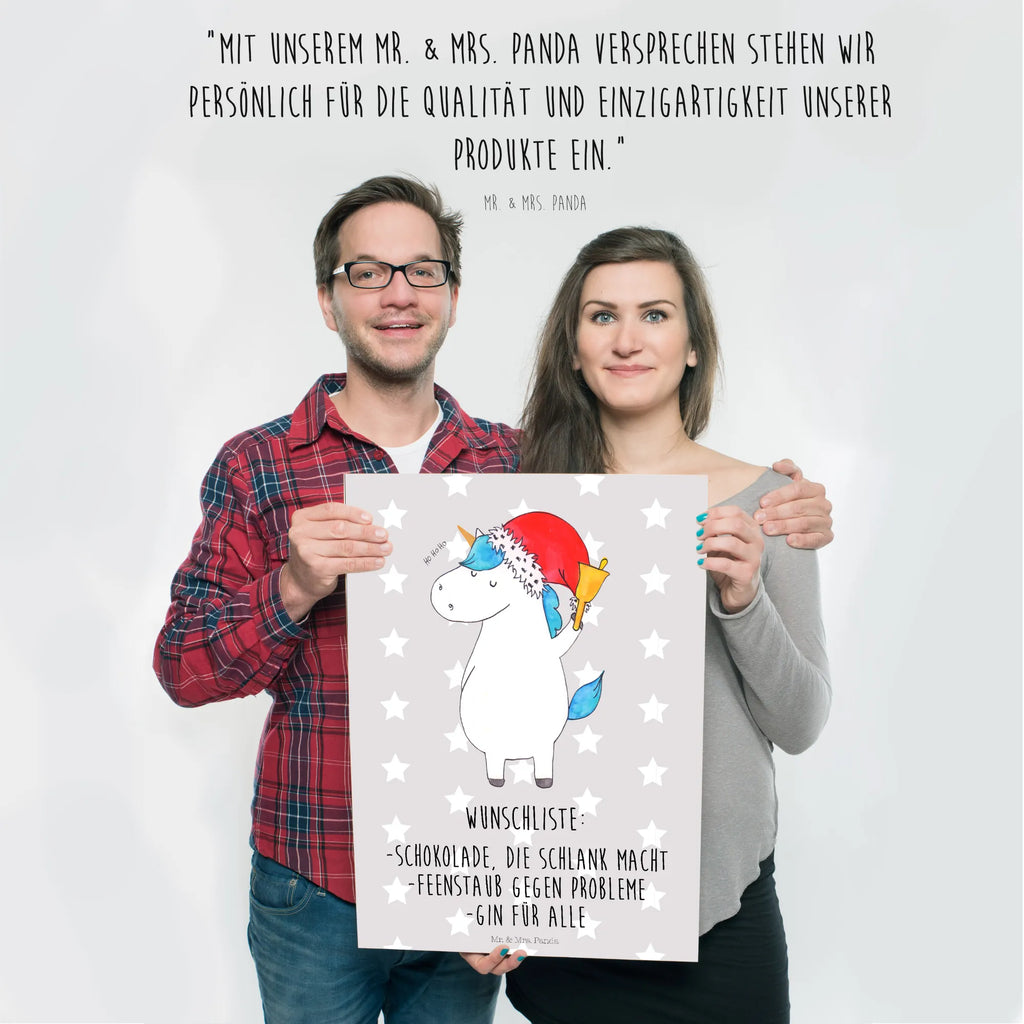 Poster Einhorn Weihnachtsmann Poster, Wandposter, Bild, Wanddeko, Küchenposter, Kinderposter, Wanddeko Bild, Raumdekoration, Wanddekoration, Handgemaltes Poster, Mr. & Mrs. Panda Poster, Designposter, Kunstdruck, Posterdruck, Einhorn, Einhörner, Einhorn Deko, Unicorn, Gin, Schokolade, Schoki, Weihnachten, Weihnachtsmann, Nikolaus, Wunschzettel, Wunschliste, Feenstaub