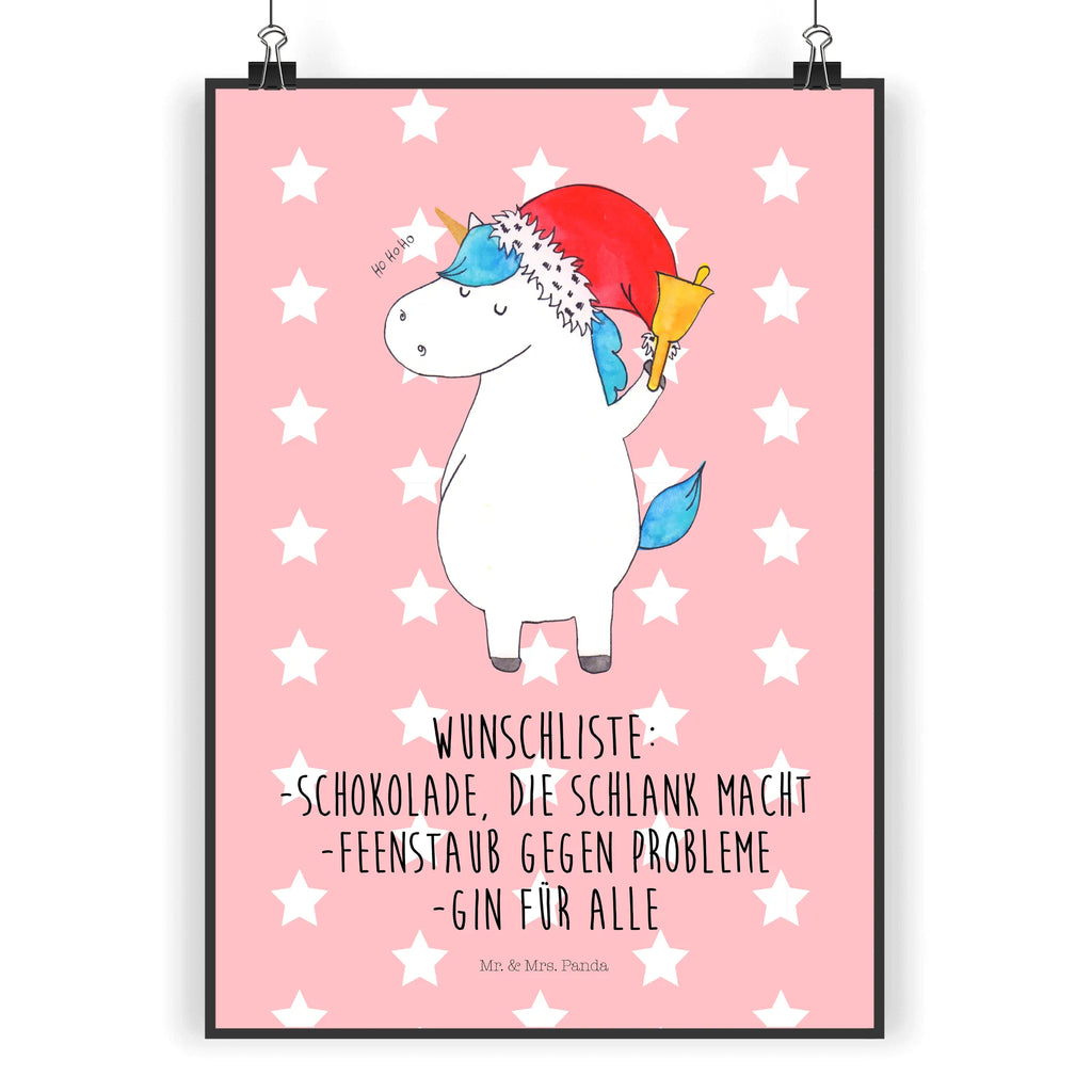 Poster Einhorn Weihnachtsmann Poster, Wandposter, Bild, Wanddeko, Küchenposter, Kinderposter, Wanddeko Bild, Raumdekoration, Wanddekoration, Handgemaltes Poster, Mr. & Mrs. Panda Poster, Designposter, Kunstdruck, Posterdruck, Einhorn, Einhörner, Einhorn Deko, Unicorn, Gin, Schokolade, Schoki, Weihnachten, Weihnachtsmann, Nikolaus, Wunschzettel, Wunschliste, Feenstaub