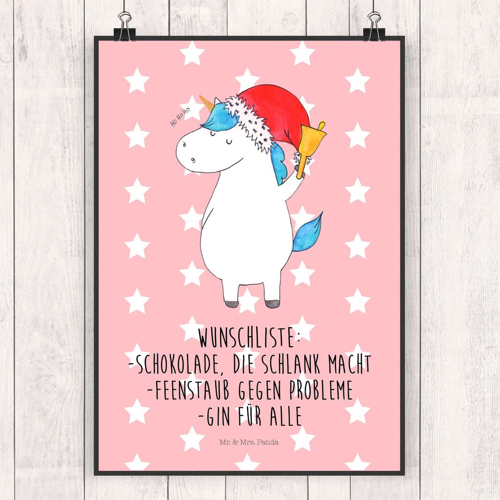 Poster Einhorn Weihnachtsmann Poster, Wandposter, Bild, Wanddeko, Küchenposter, Kinderposter, Wanddeko Bild, Raumdekoration, Wanddekoration, Handgemaltes Poster, Mr. & Mrs. Panda Poster, Designposter, Kunstdruck, Posterdruck, Einhorn, Einhörner, Einhorn Deko, Unicorn, Gin, Schokolade, Schoki, Weihnachten, Weihnachtsmann, Nikolaus, Wunschzettel, Wunschliste, Feenstaub