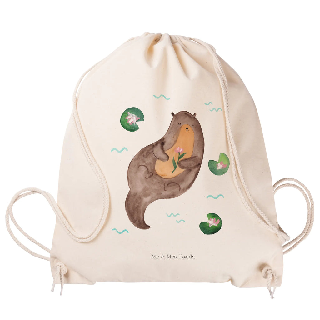 Sportbeutel Otter mit Seerose Sportbeutel, Turnbeutel, Beutel, Sporttasche, Tasche, Stoffbeutel, Sportbeutel Kinder, Gymsack, Beutel Rucksack, Kleine Sporttasche, Sportzubehör, Turnbeutel Baumwolle, Otter, Fischotter, Seeotter, Otter Seeotter See Otter