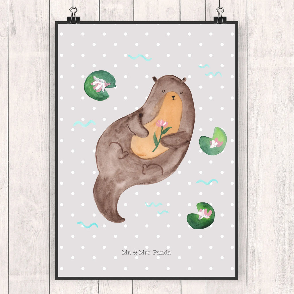 Poster Otter Seerose Poster, Wandposter, Bild, Wanddeko, Küchenposter, Kinderposter, Wanddeko Bild, Raumdekoration, Wanddekoration, Handgemaltes Poster, Mr. & Mrs. Panda Poster, Designposter, Kunstdruck, Posterdruck, Otter, Fischotter, Seeotter, Otter Seeotter See Otter